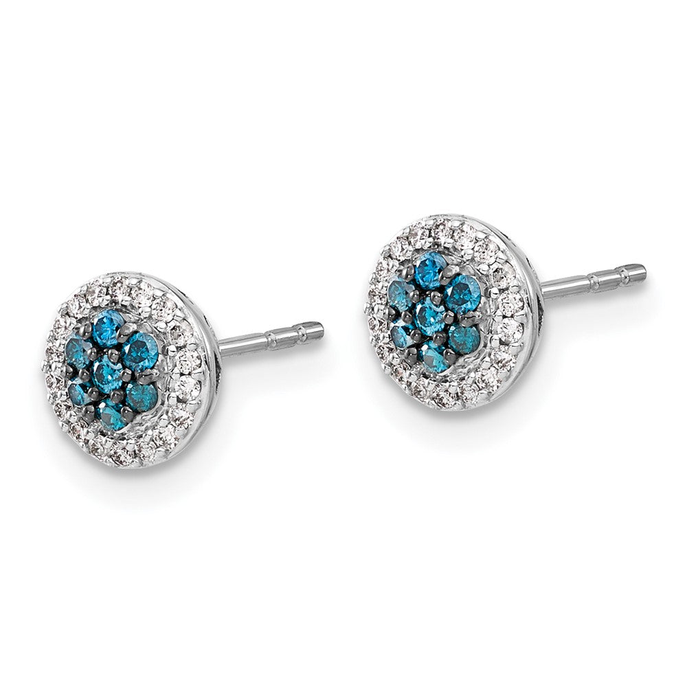 Solid 14k White Gold Blue/White Simulated CZ Cluster Post Earrings