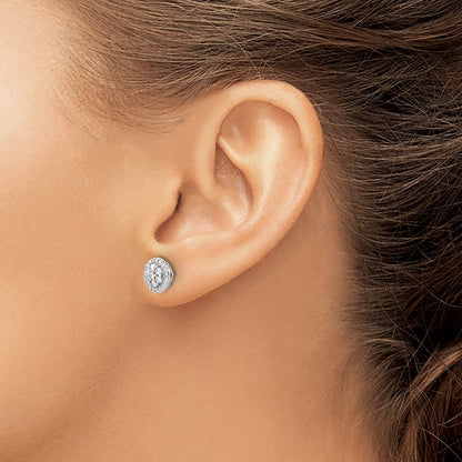 Solid 14k White Gold Simulated CZ Cluster Post Earrings