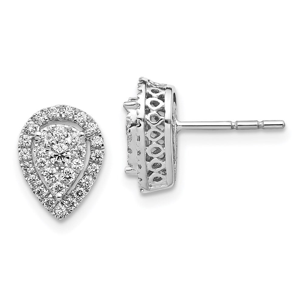 14k White Gold Teardrop Cluster Real Diamond Post Earrings EM5465-050-WA