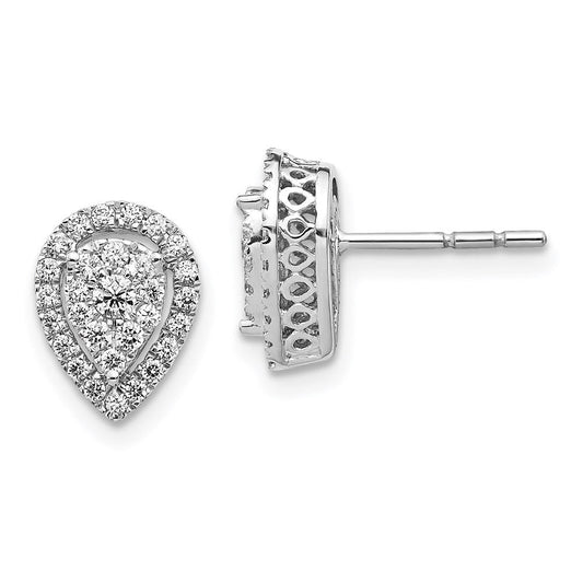 14k White Gold Teardrop Cluster Real Diamond Post Earrings EM5465-050-WA