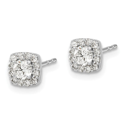 Solid 14k White Gold Square Cluster Simulated CZ Earrings