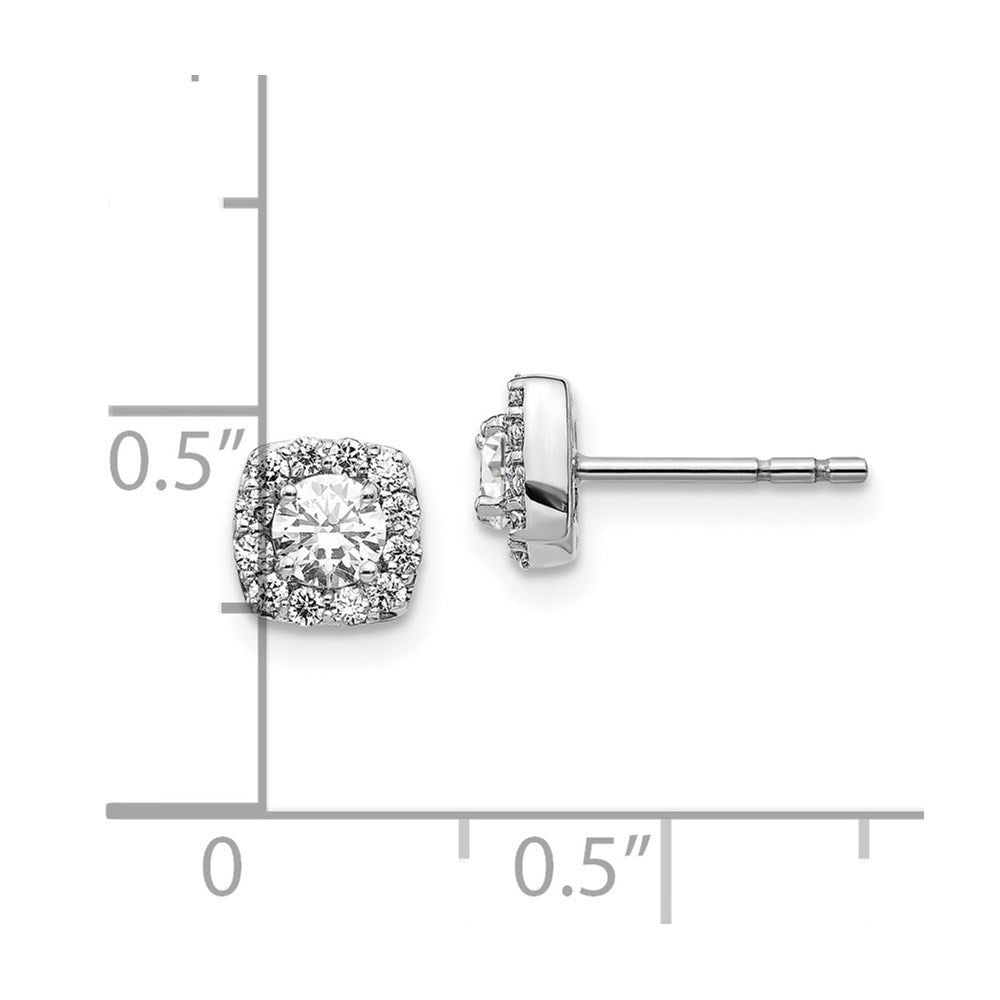 Solid 14k White Gold Square Cluster Simulated CZ Earrings