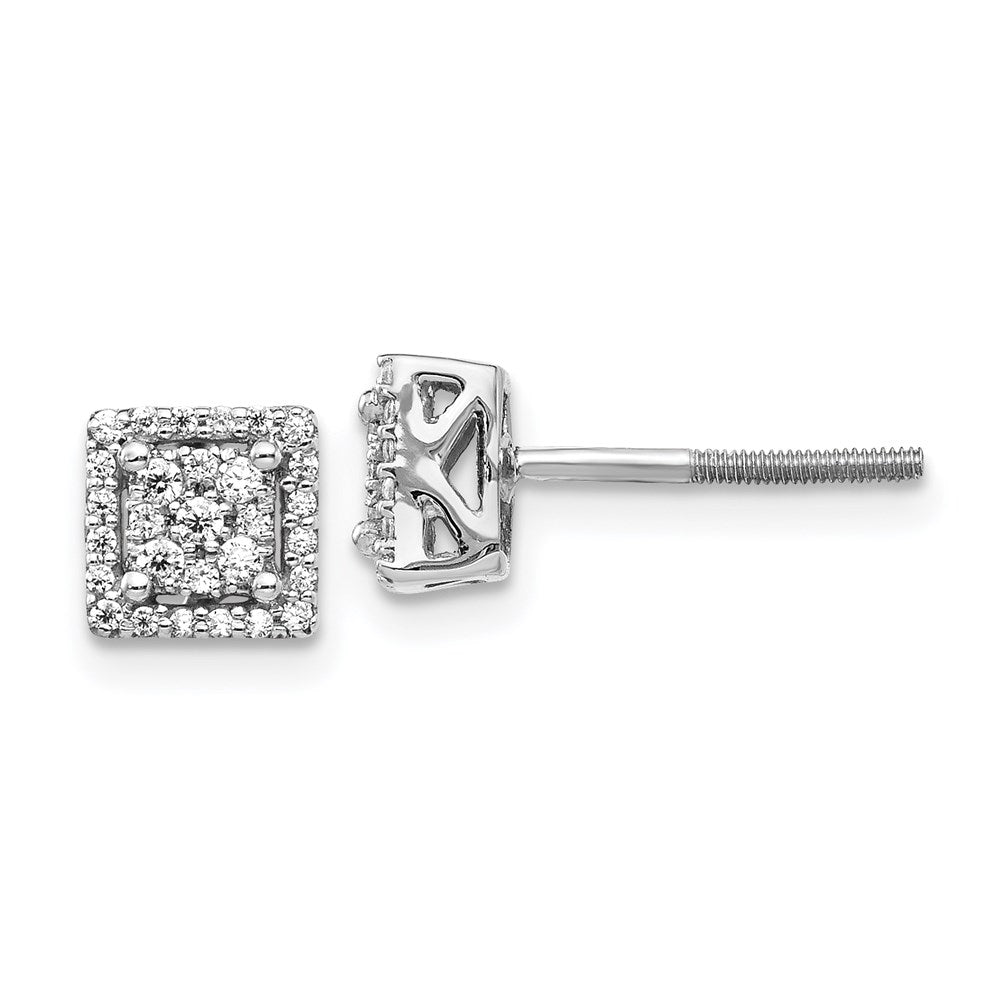 14k White Gold Real Diamond Square Screw Back Post Earrings EM5470-025-WA