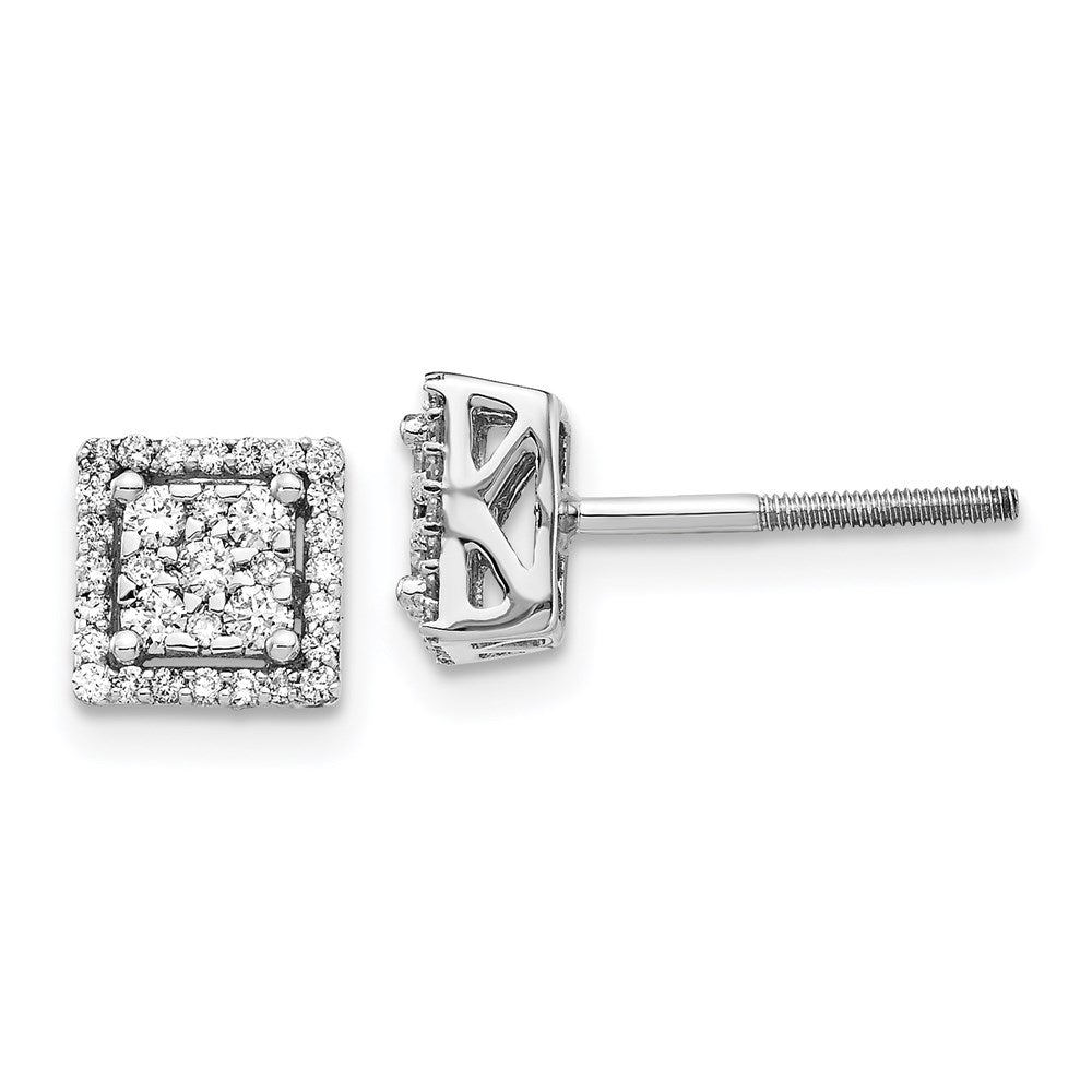14k White Gold Real Diamond Square Screw Back Post Earrings EM5470-033-WA