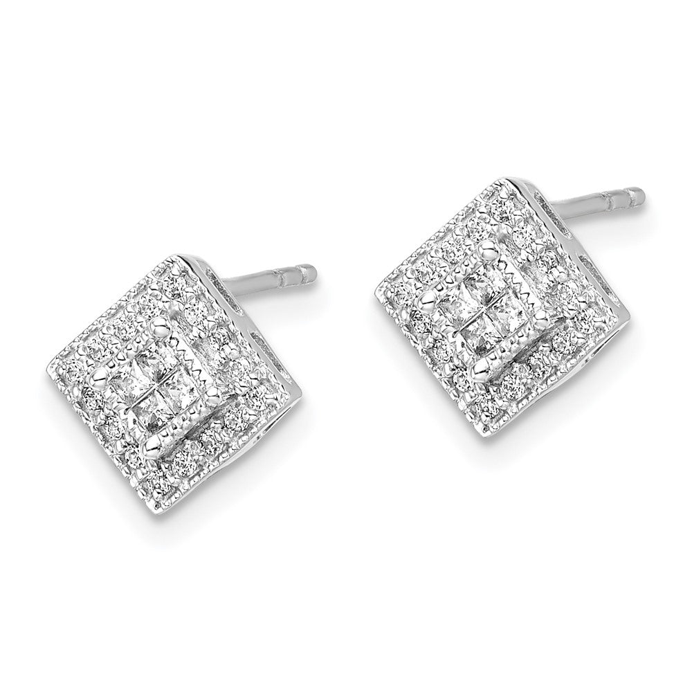 Solid 14k White Gold Simulated CZ Post Earrings