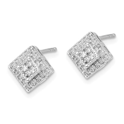Solid 14k White Gold Simulated CZ Post Earrings