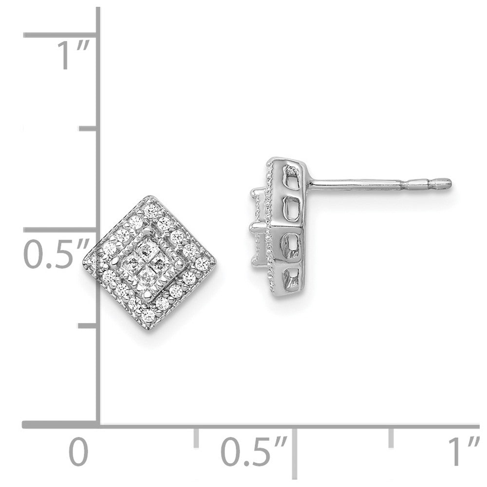 Solid 14k White Gold Simulated CZ Post Earrings