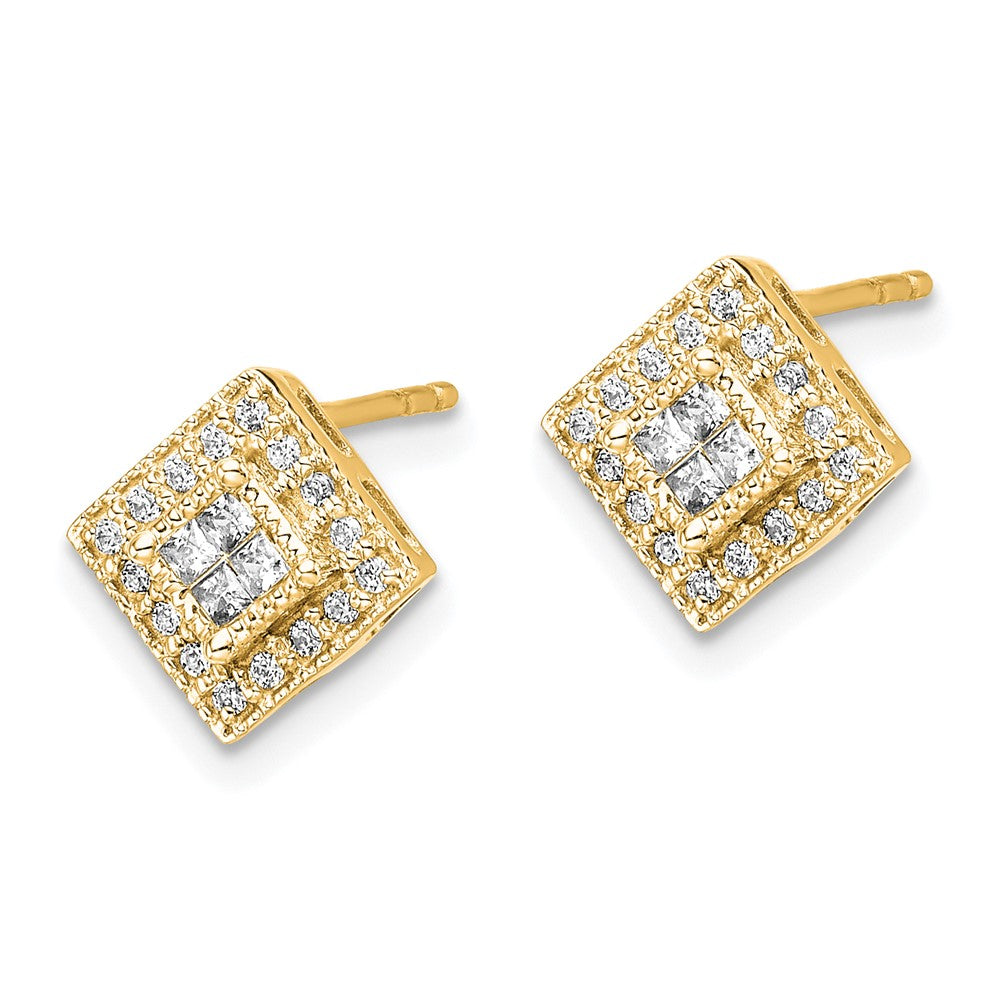 Solid 14k Yellow Gold Polished Simulated CZ Post Earrings