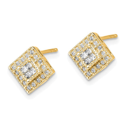 Solid 14k Yellow Gold Polished Simulated CZ Post Earrings