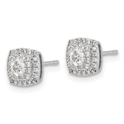 Solid 14k White Gold Simulated CZ Halo Post Earrings