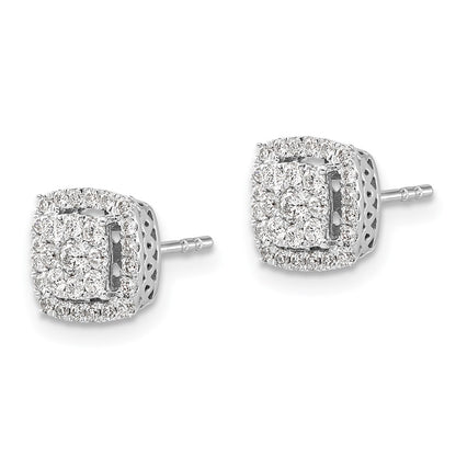 Solid 14k White Gold Simulated CZ Post Earrings