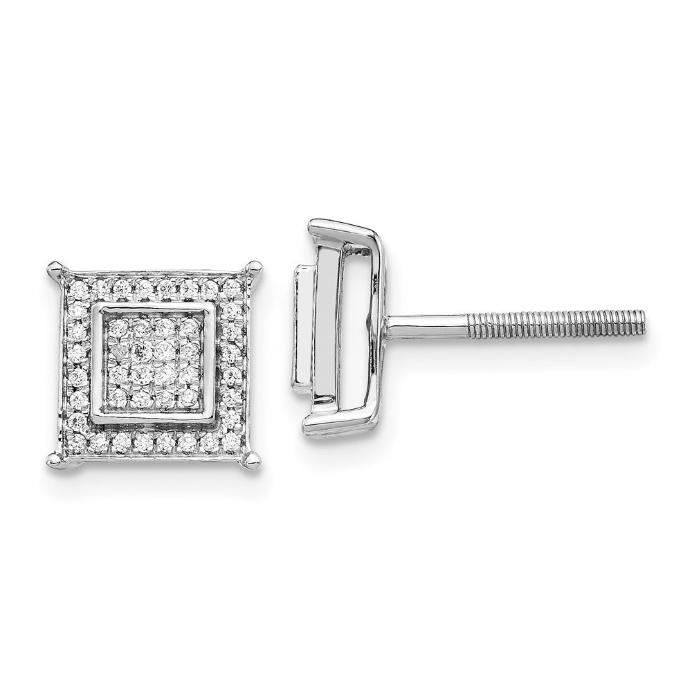 14k White Gold Real Diamond Small Double Square Bezel Post Earrings EM5476-025-WA