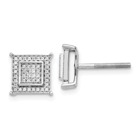 14k White Gold Real Diamond Small Double Square Bezel Post Earrings EM5476-025-WA