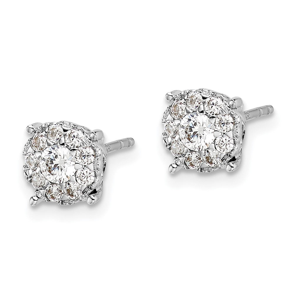 Solid 14k White Gold Simulated CZ Cluster Post Earrings