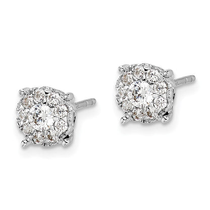 Solid 14k White Gold Simulated CZ Cluster Post Earrings