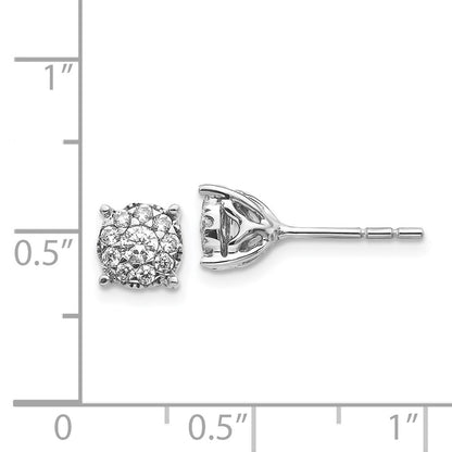 Solid 14k White Gold Simulated CZ Cluster Post Earrings