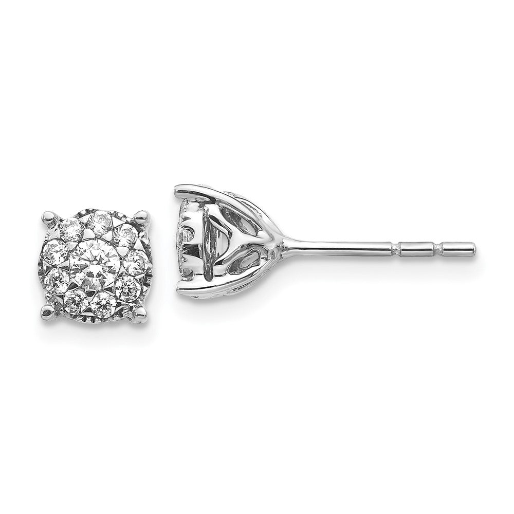 Solid 14k White Gold Simulated CZ Cluster Post Earrings