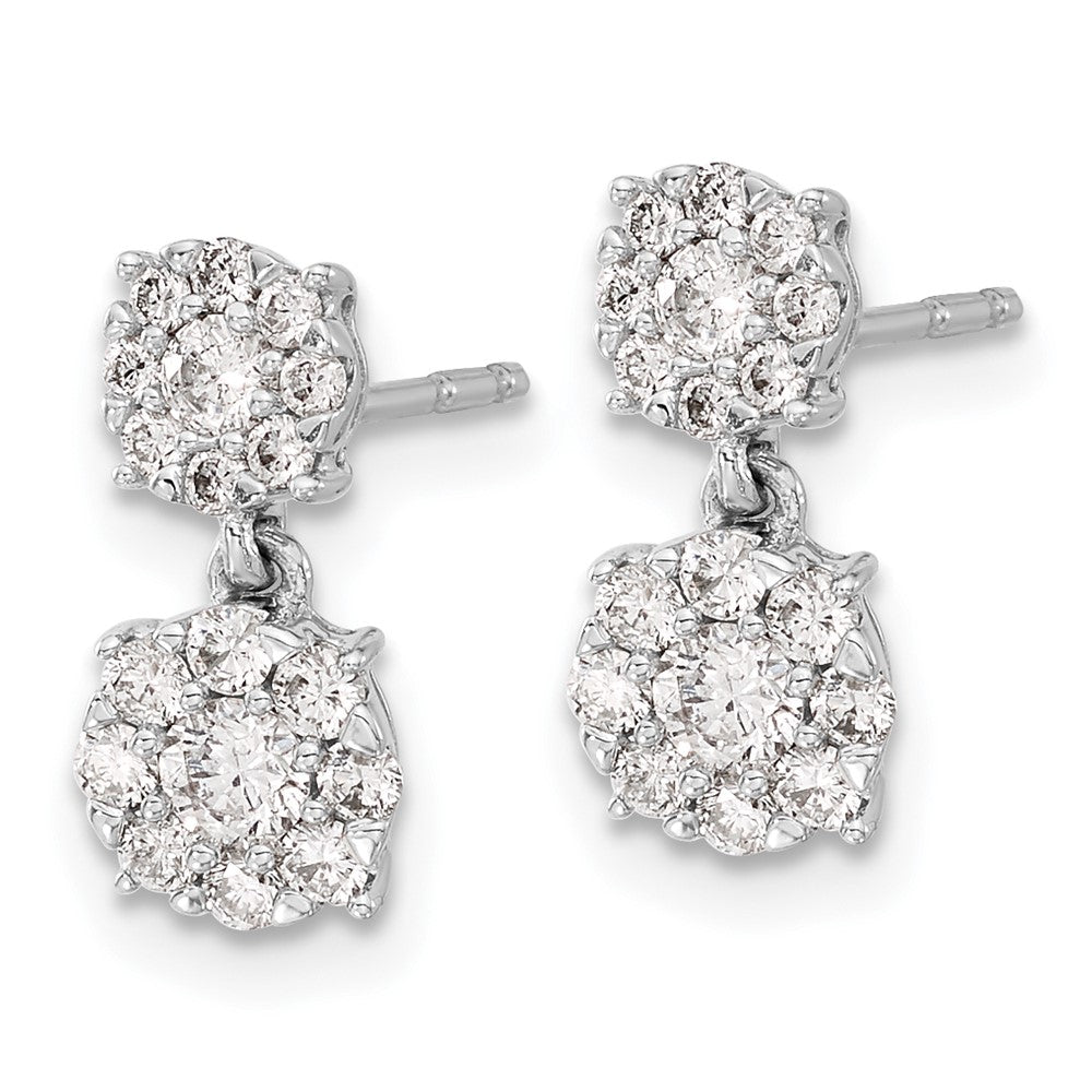 Solid 14k White Gold Simulated CZ Cluster Dangle Earrings