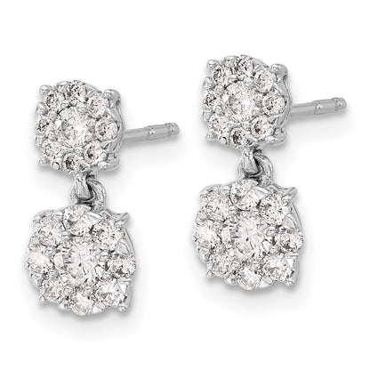 Solid 14k White Gold Simulated CZ Cluster Dangle Earrings