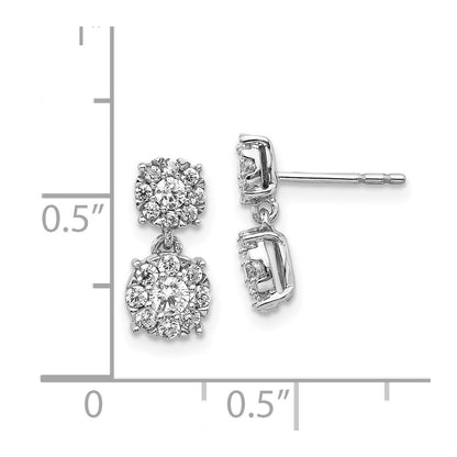 Solid 14k White Gold Simulated CZ Cluster Dangle Earrings