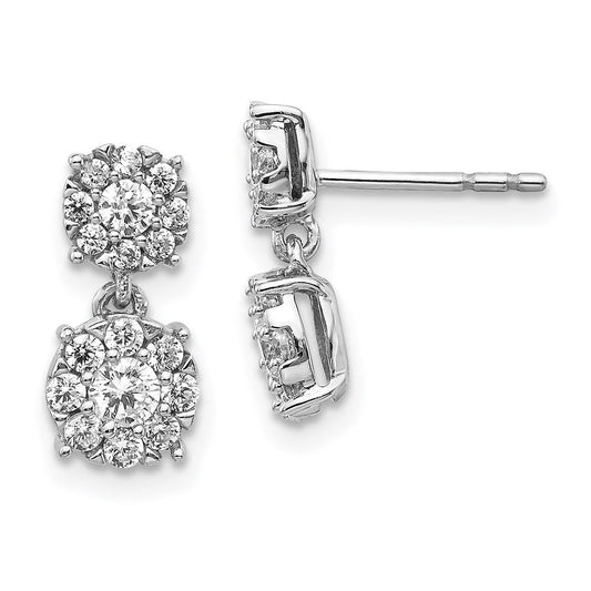 14k White Gold Real Diamond Cluster Dangle Earrings EM5481-075-WA