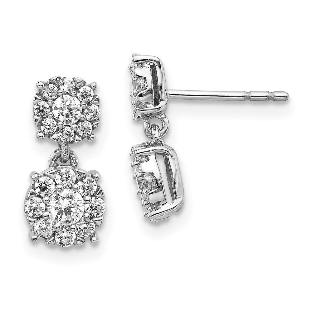 Solid 14k White Gold Simulated CZ Cluster Dangle Earrings