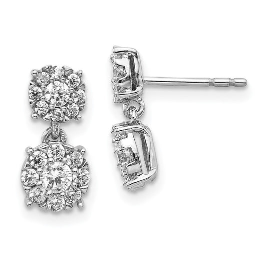 Solid 14k White Gold Simulated CZ Cluster Dangle Earrings