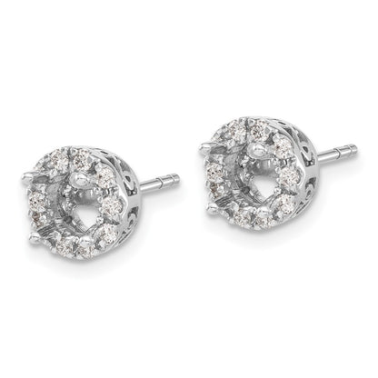 Solid 14k White Gold Simulated CZ Semi-mount Stud Earrings