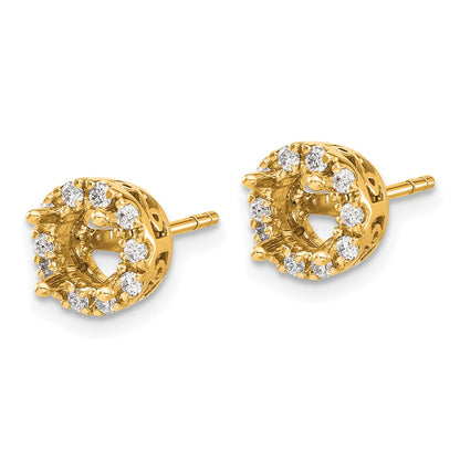 Solid 14k Yellow Gold Simulated CZ Semi-mount Stud Earrings