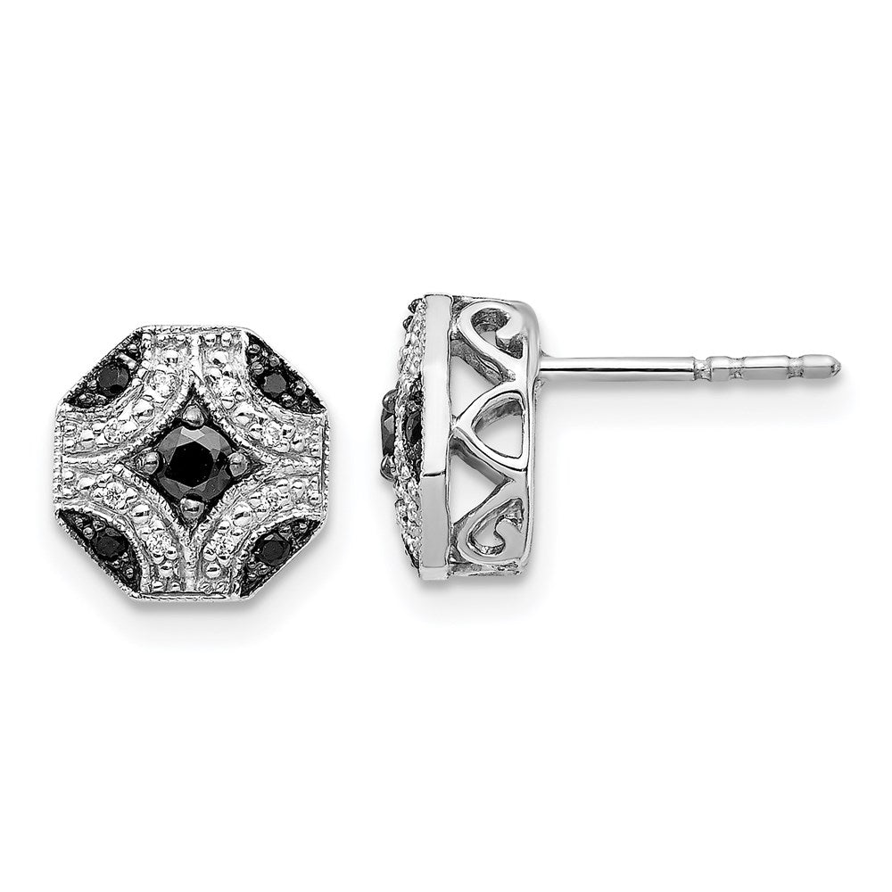 14k White Gold Fancy White and Black Real Diamond Post Earrings EM5486-BK-025-WA