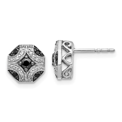 Solid 14k White Gold Fancy and BlacK Simulated CZ Post Earrings