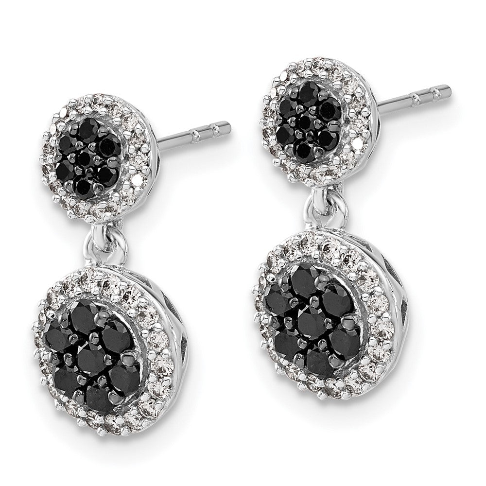 Solid 14k White Gold BlacK/White Simulated CZ Cluster Dangle Earrings