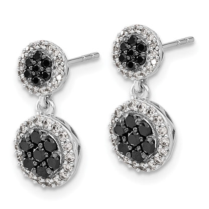 Solid 14k White Gold BlacK/White Simulated CZ Cluster Dangle Earrings