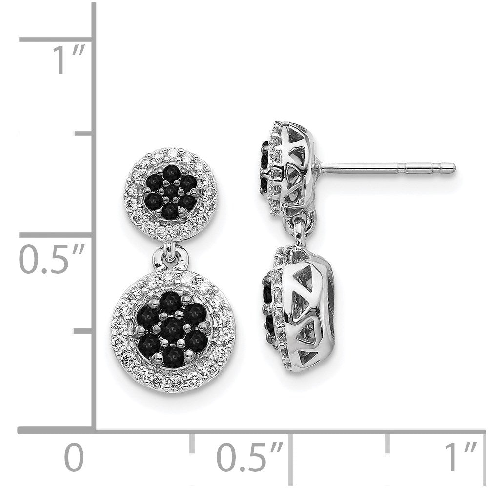 Solid 14k White Gold BlacK/White Simulated CZ Cluster Dangle Earrings