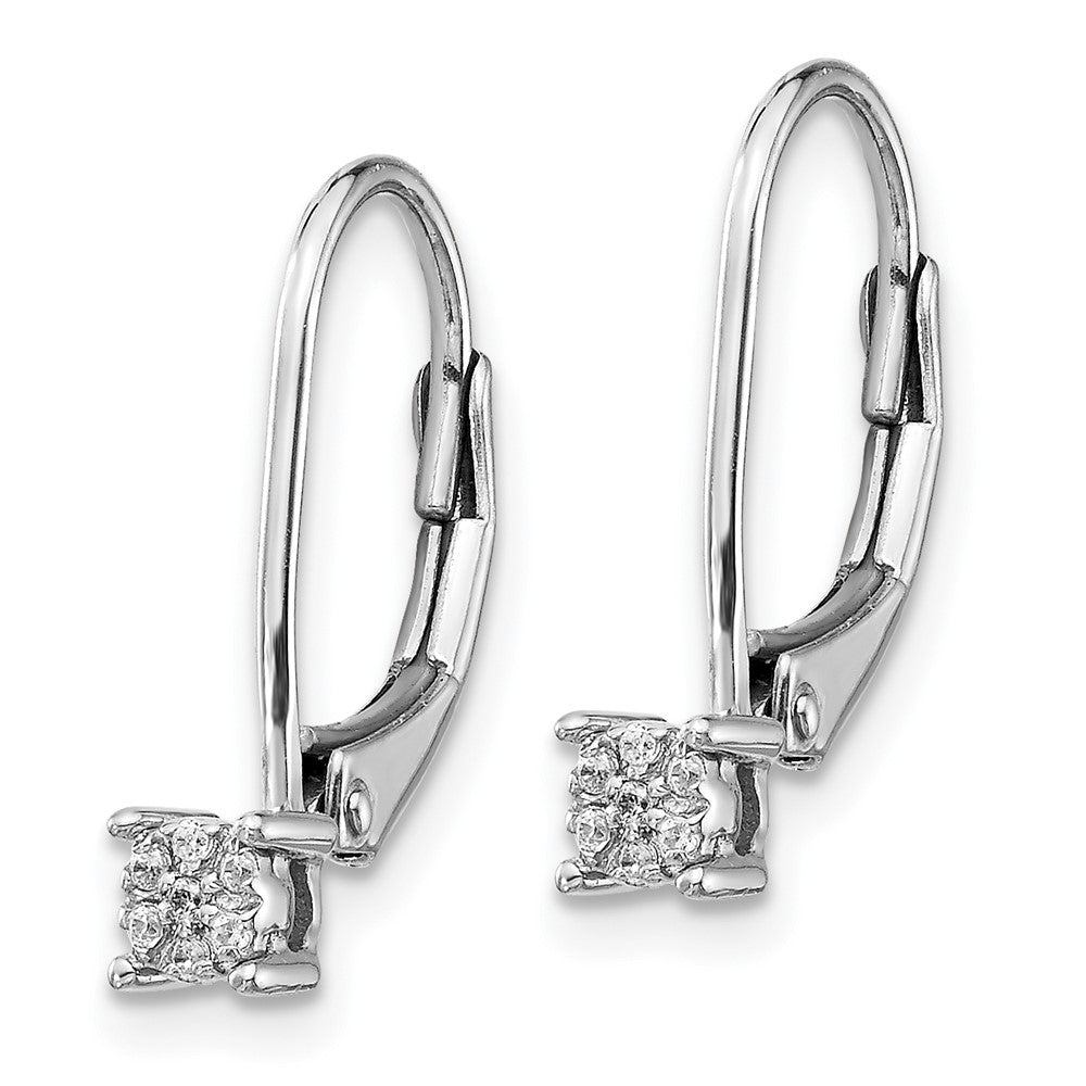 Solid 14k White Gold Simulated CZ Cluster LeverbacK Earrings