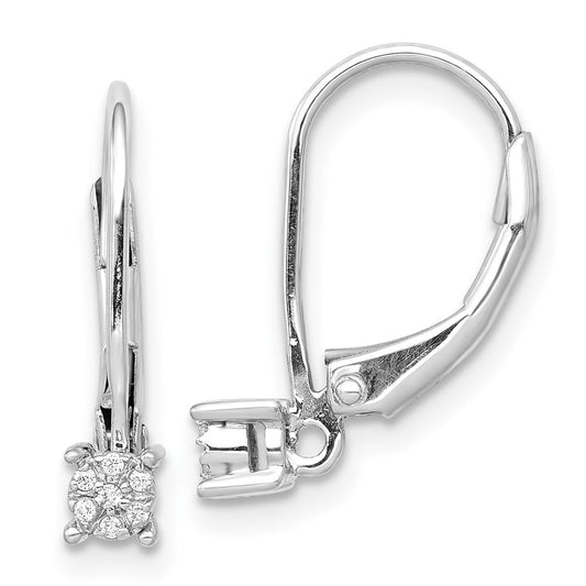 Solid 14k White Gold Simulated CZ Cluster LeverbacK Earrings