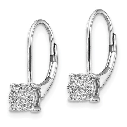 Solid 14k White Gold Simulated CZ Cluster LeverbacK Earrings