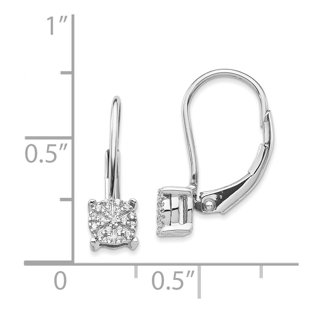Solid 14k White Gold Simulated CZ Cluster LeverbacK Earrings