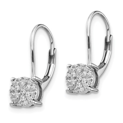 Solid 14k White Gold Simulated CZ Cluster LeverbacK Earrings