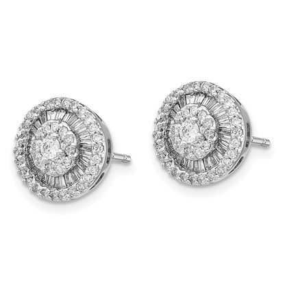 Solid 14k White Gold Simulated CZ Cluster Post Earrings