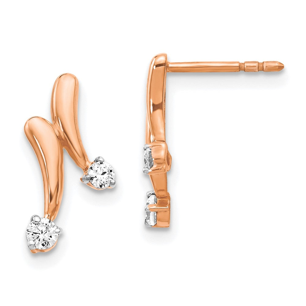 Solid 14k Rose Gold Simulated CZ Earrings