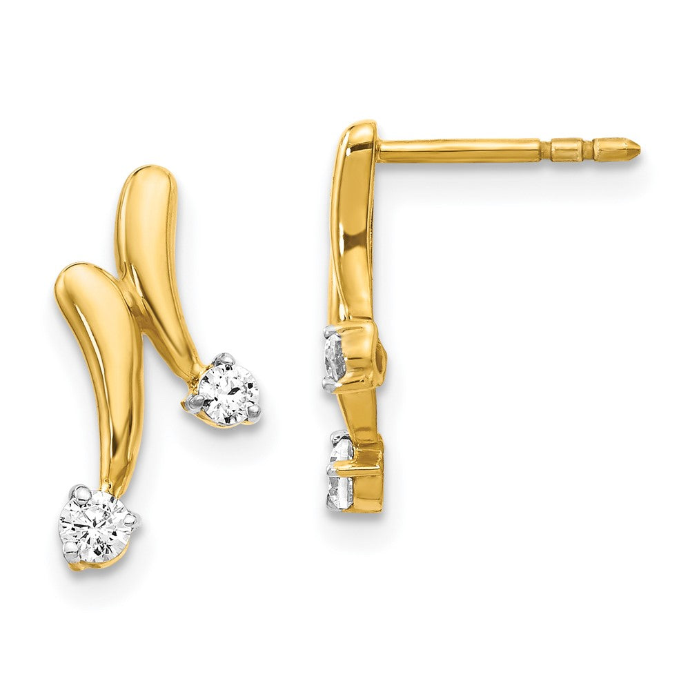 Solid 14k Yellow Gold Simulated CZ Earrings