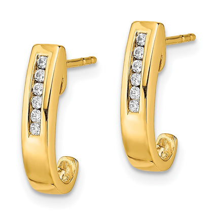 Solid 14k Yellow Gold Simulated CZ J-Hoop Post Earrings