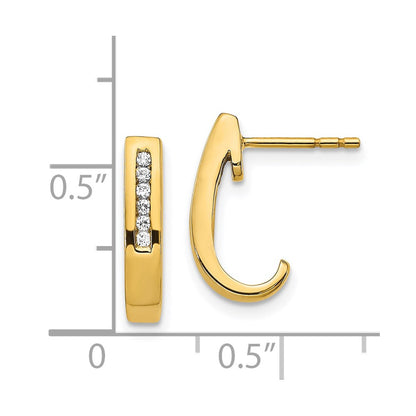 Solid 14k Yellow Gold Simulated CZ J-Hoop Post Earrings