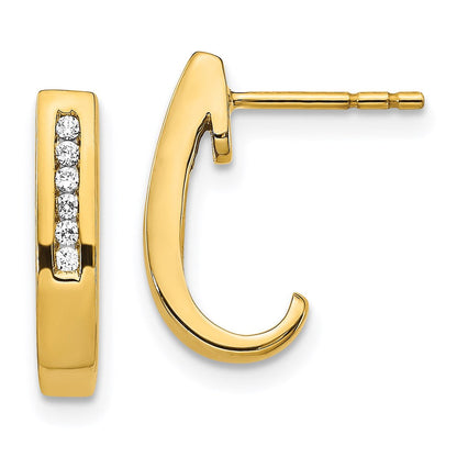 14k Yellow Gold Real Diamond J-Hoop Post Earrings EM5492-010-YA