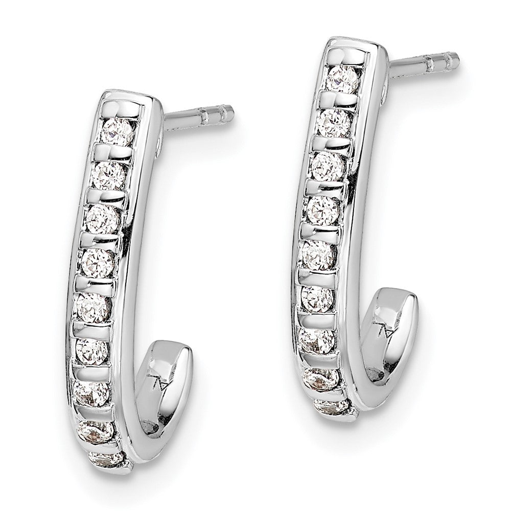 Solid 14k White Gold Simulated CZ J-Hoop Post Earrings