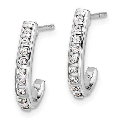 Solid 14k White Gold Simulated CZ J-Hoop Post Earrings