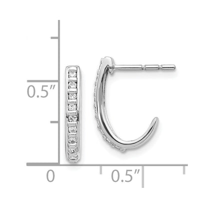 Solid 14k White Gold Simulated CZ J-Hoop Post Earrings