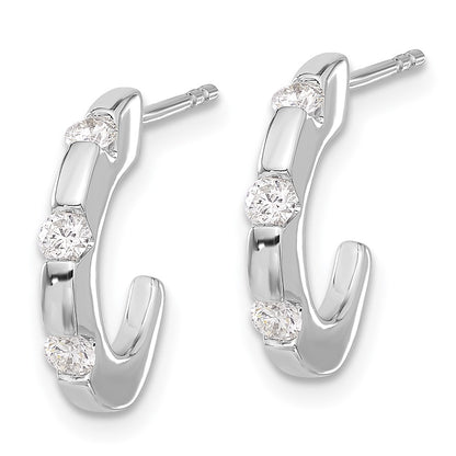 Solid 14k White Gold Simulated CZ J-Hoop Post Earrings