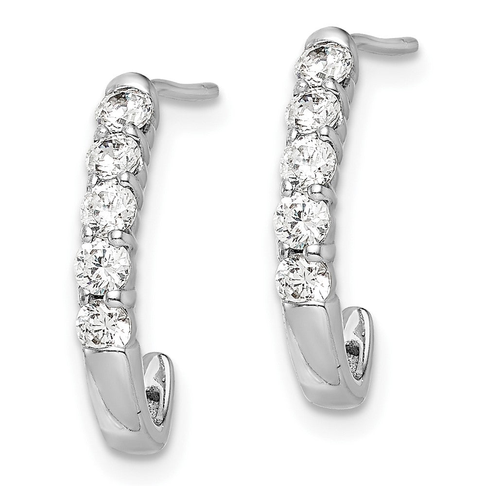 Solid 14k White Gold Simulated CZ J-Hoop Post Earrings